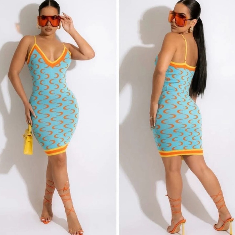 New Vibrant Blue and Orange Patterned Dress size S - Picture 4 of 8